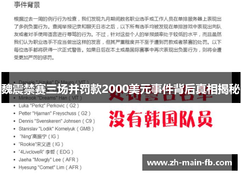 魏震禁赛三场并罚款2000美元事件背后真相揭秘