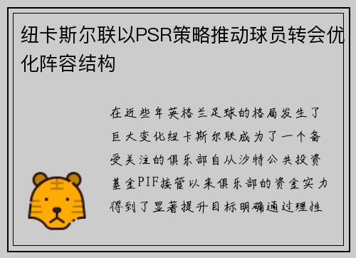纽卡斯尔联以PSR策略推动球员转会优化阵容结构 纽卡斯尔联以PSR策略推动球员转会优化阵容结构